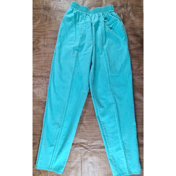 VTG 80's THAT'S ME! Women's Turquoise Pants SZ 7/8 USA High Waist Seamed Tapered - Picture 4 of 11